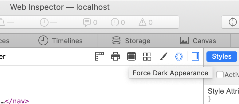 Safari debug dark mode